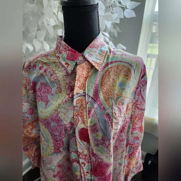 Ralph Lauren Floral Pink Button Down Womens Shirt Size S/M 3/4 Sleeve - Picture 3 of 8
